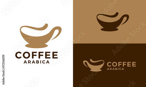 Premium coffee shop logo design. Cafe mug icon. Latte aroma symbol. Espresso hot drink cup sign. Arabica cappuccino emblem. vector design symbol graphic