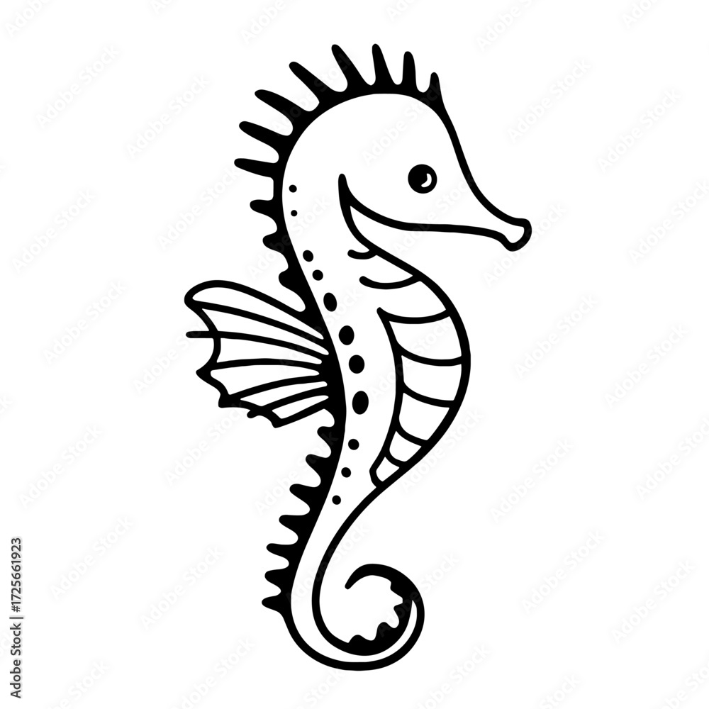 Fototapeta premium Seahorse. Seahorse simple black and white line art vector logo