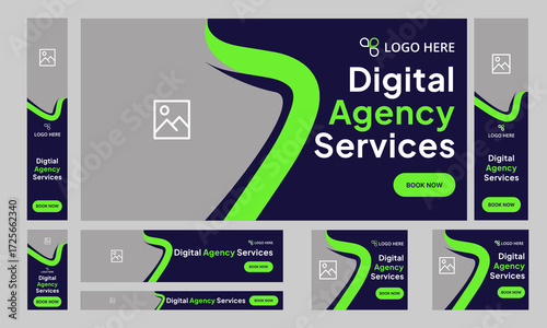 Web bundle banner design for social media post, digital marketing agency web set banner design, fully customizable vector eps 10 file format