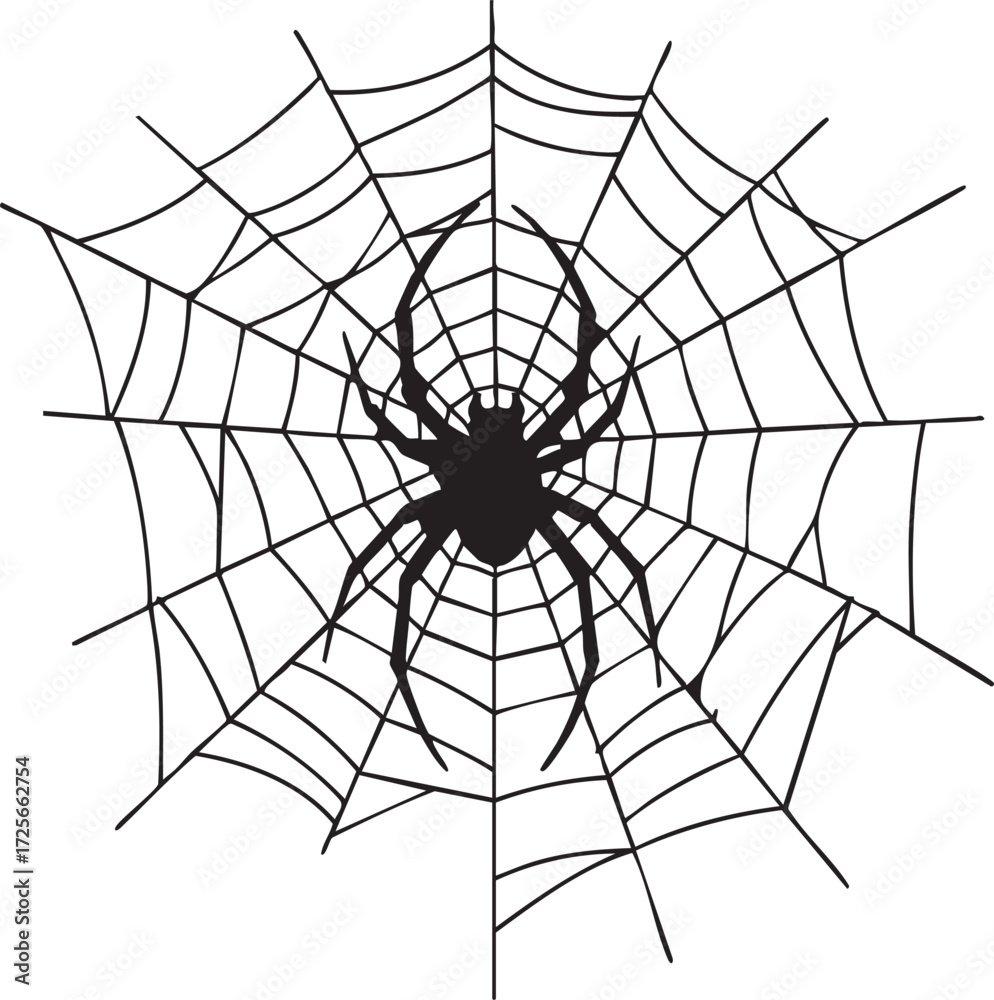 Fototapeta premium Spider Web with Spider Silhouette – Halloween Vector Design