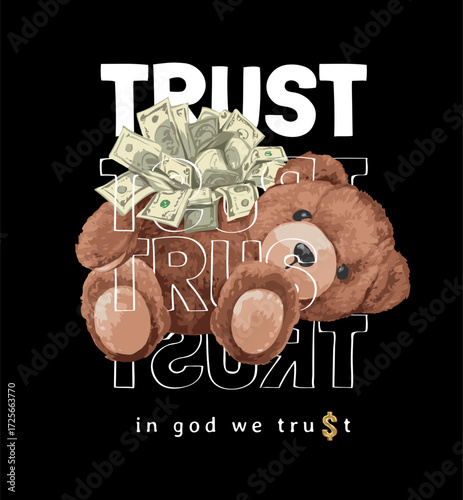 money stuffed bear doll vector illustration - drawn by hand

