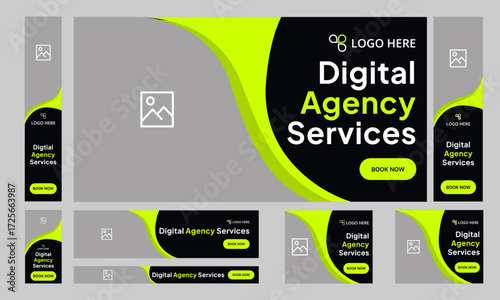 Web bundle banner design for social media post, digital marketing agency web set banner design, fully customizable vector eps 10 file format