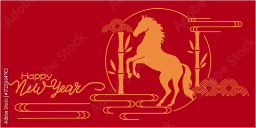 Wallpaper Mural Chinese new year illustration decoration with horses and traditional pattern. 2026 Chinese new year. Asia design banner. Vector illustration. Torontodigital.ca