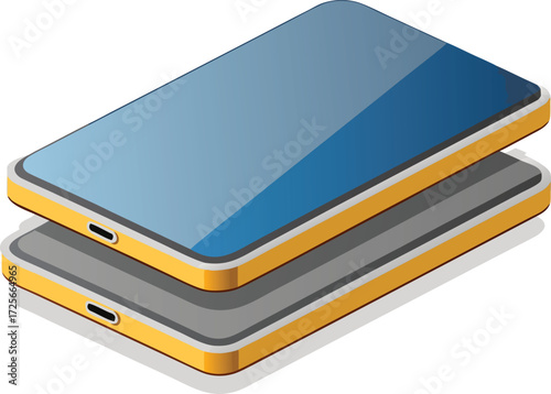 Diagonal dual smartphone mockup vector illustration for tech and mobile app designs