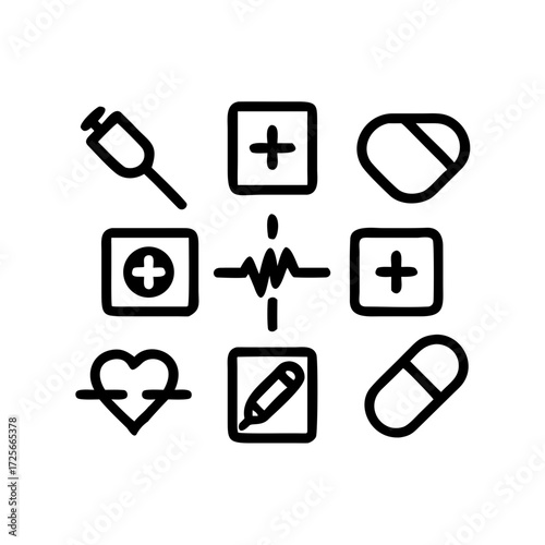Health Icon: A collection of essential health and medical icons, conveying a message of care, wellness, and support for various medical aspects.