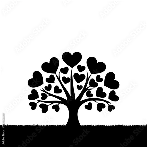 Minimalist love tree illustration, romantic abstract nature art, elegant heart shaped design