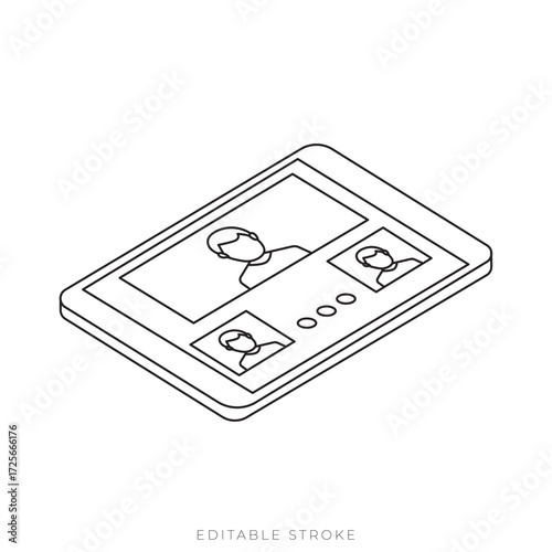 Video Call Screen Isometric Vector Outline Remote Team Meeting Illustration