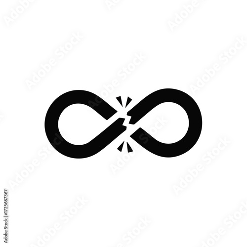 Broken Infinity Symbol Icon. Concept of End, Limitation, Disruption, or Finite Nature.