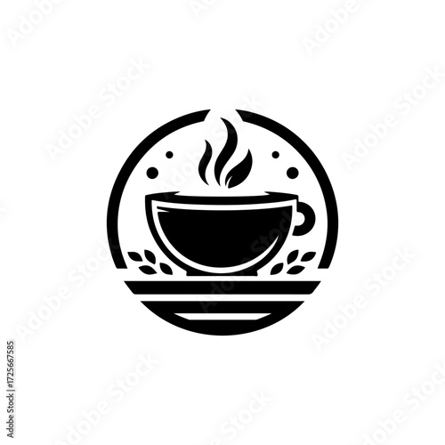 Minimalist Hot Coffee Cup Icon logo. tea cup vector, Black and White Silhouette, Simple Vector Illustration for Café, Restaurant, Beverage Menu, Transparent Background, Modern Drink Logo