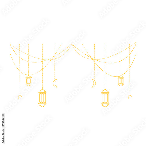 Elegant Arabic Hanging Lantern Garland – Ramadan Kareem Background