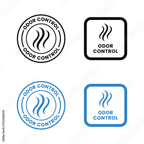 Odor control rounded badge collection set on white background. Odor control protocol label for hygiene kits. Vector deodorant control badge. Anti odor approval mark for hygiene packs. Vector