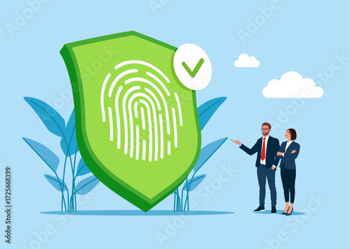 Cyber secure. Fingerprint scan for authorization, identity. Vector flat illustration 