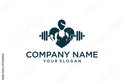 Fitness club and gym banner or poster design. Silhouette of athletic woman with dumbbells. Free font used.
