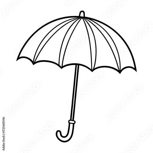 Simple black and white outline drawing of an open umbrella
