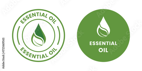 Essential oil drop icon for beauty and skincare natural product certificate label. Essential oils sticker logo for body lotion, cream and shampoo moisturizer, spa wellness fragrance.