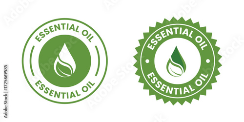 Essential oil drop icon for beauty and skincare natural product certificate label. Essential oils sticker logo for body lotion, cream and shampoo moisturizer, spa wellness fragrance.