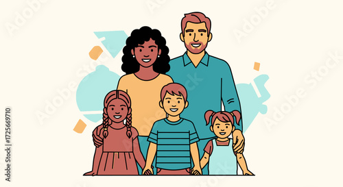 Happy family portrait: parents with two daughters and a son.