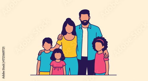 Happy family of five posing for a picture.