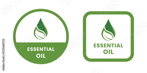 Essential oil drop icon for beauty and skincare natural product certificate label. Essential oils sticker logo for body lotion, cream and shampoo moisturizer, spa wellness fragrance.