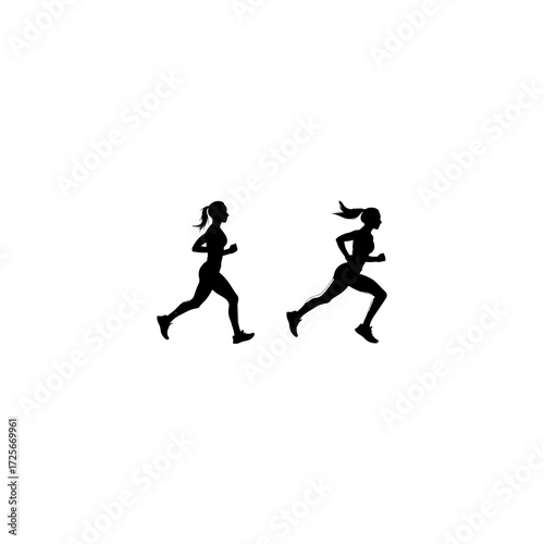 Running woman silhouettes set. Female runner figure shapes. Bare and naked slim healthy girl work out 