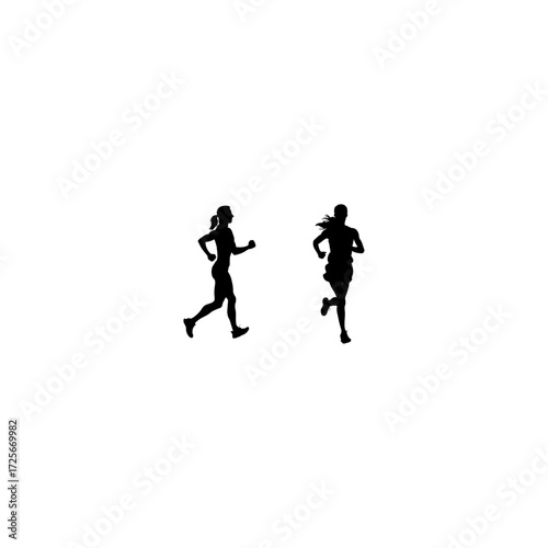 Running woman silhouettes set. Female runner figure shapes. Bare and naked slim healthy girl work out 