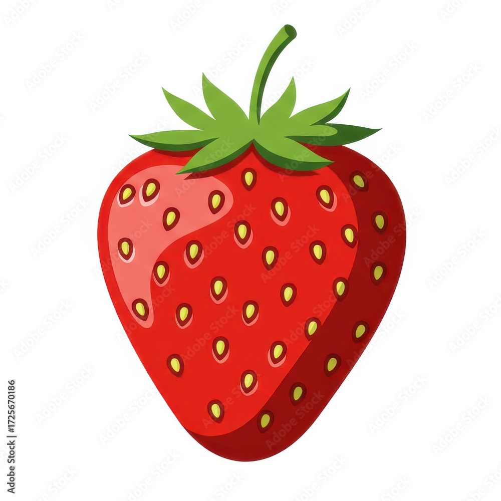 Obraz premium Vibrant illustration of a single, whole strawberry against a plain white background.