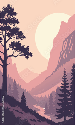 Serene pixel art landscape with majestic mountains and glowing sun, evoking peace and tranquility for nature lovers and digital art enthusiasts alike