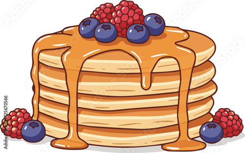 Delicious Stack of Pancakes with Berries and Syrup