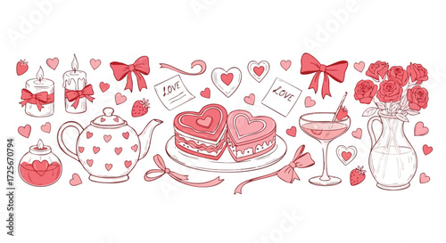 Celebrate romance with sweet heart cakes, roses, candles, and romantic drinks perfect for Valentine's Day or anniversary projects