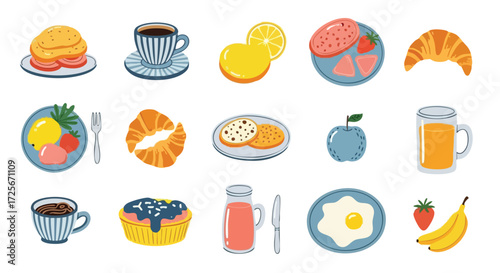 Enjoy a delicious and vibrant breakfast spread with fresh fruits, pastries, and coffee for a cheerful morning mood and a healthy start to your day