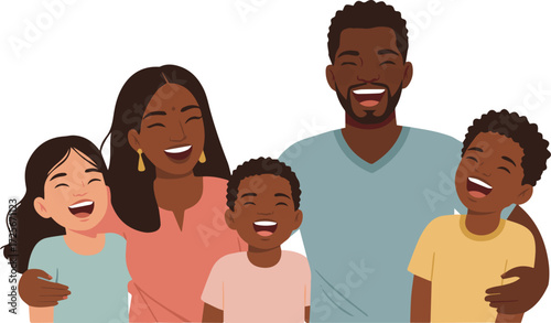 Joyful Family Portrait Capturing Laughter and Togetherness in a Colorful Illustration