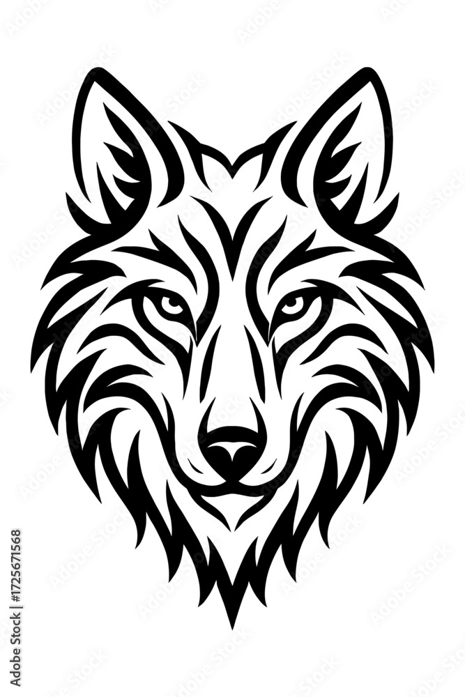 Fototapeta premium Tribal Stylized Wolf Head Vector Icon - Symbol of Loyalty, Power, and Wild Nature