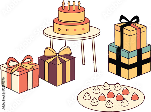 Celebrate with delicious cake, sweet treats, and beautifully wrapped gifts! Perfect for birthdays, holidays, and special events with friends and family