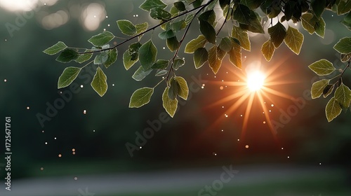 Sunlight Through Green Leaves with Orange Flare in Nature Cinematic Shot
