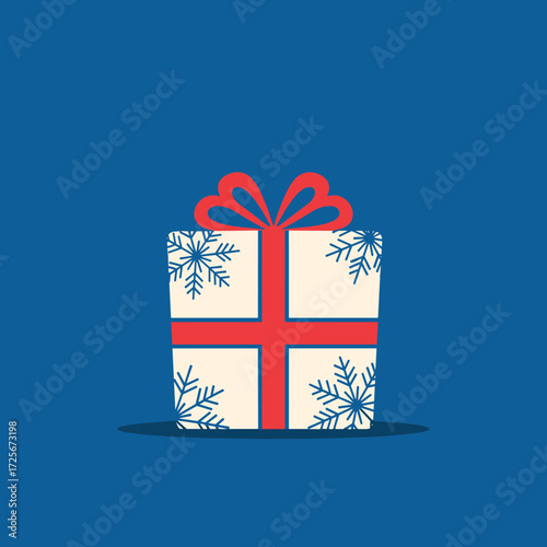 A festive gift box decorated with snowflakes and a red ribbon for holiday celebrations.