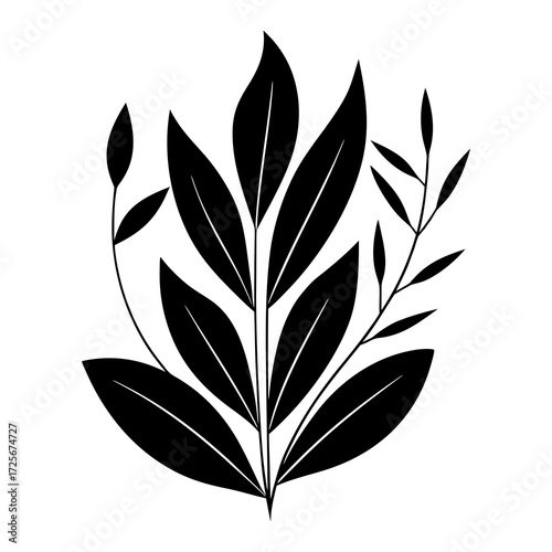 Black silhouette of a plant with leaves and stems