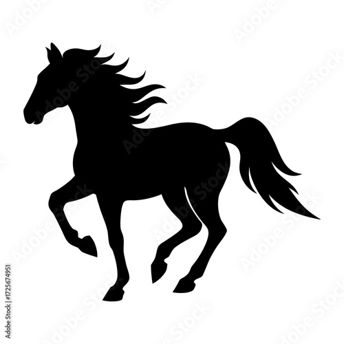 Silhouette of a black horse running with its mane flowing