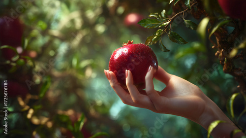 Eve Reaching for the Forbidden Fruit: A Poignant Image of Temptation, Original Sin, and the Fall of Man in the Garden of Eden.