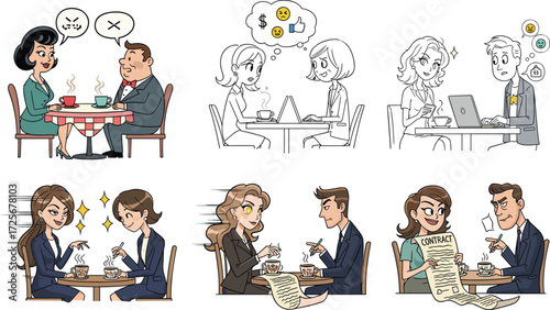 coffee meeting, business conversation, negotiation table, casual discussion, financial talk, life goals, contract signing, emotional reaction, workplace dialogue, communication 
