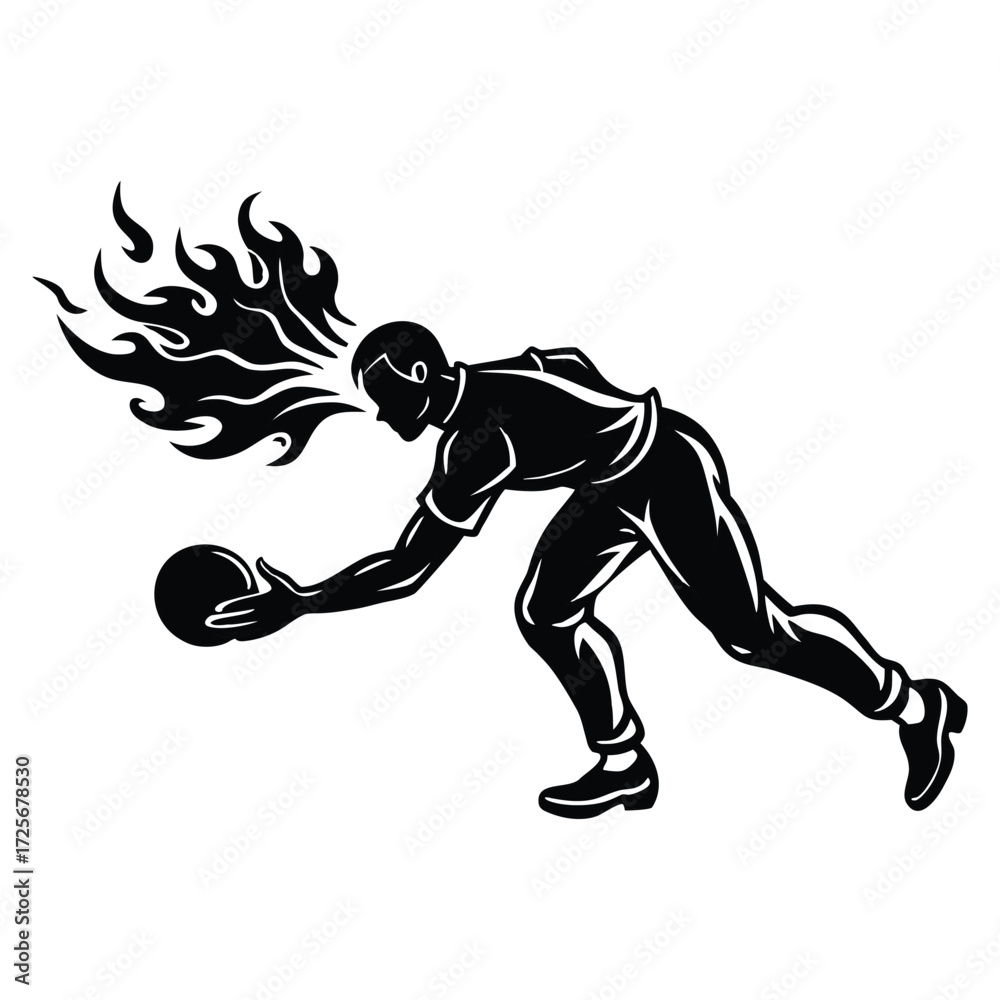 Fototapeta premium Bowler silhouette releasing fiery ball