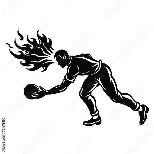 Bowler silhouette releasing fiery ball
