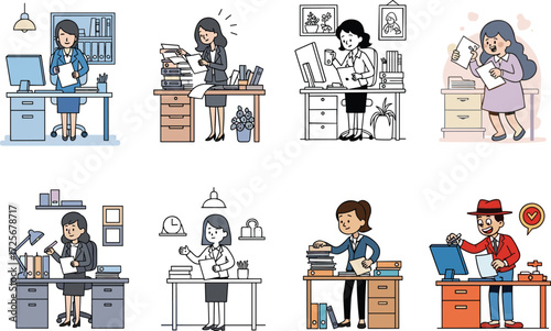 Office workers, business people, workplace diversity, productivity, stress, teamwork, desk jobs, corporate culture, multitasking, deadlines, focus, achievement, communication, 