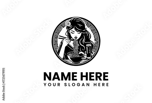 Elegant Asian Woman Enjoying a Delicious Bowl of Noodles.