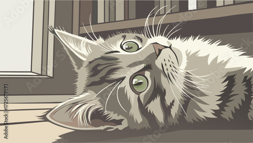 Close up illustration of a tabby cat lying down