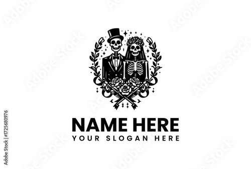 Elegant Skeleton Couple Wedding Logo Design.