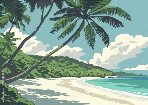 Tropical beach paradise with palm trees and turquoise water