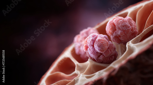 Medical illustration of painful kidney stone disease. This human anatomy view shows calcium stone formation inside urinary system serious and chronic health condition