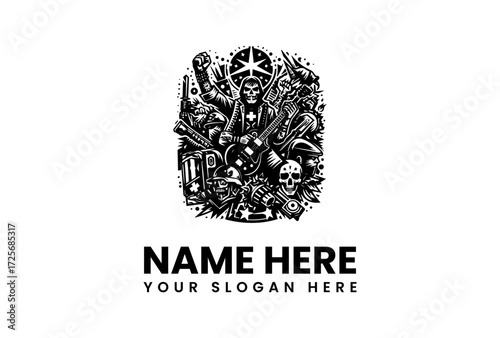 Intense Black and White Graphic Design of a Rock Band.