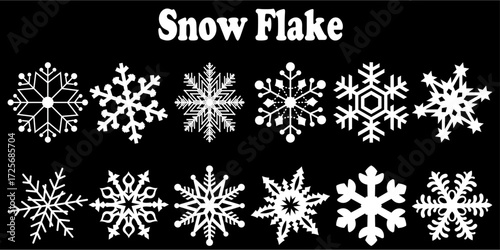 Fotografia A row of detailed white snowflakes against a dark background, conveying winter charm, festive spirit, and decorative winter imagery perfect for holiday and seasonal designs