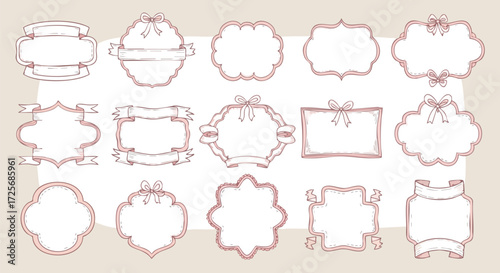 Delicate hand-drawn frame elements for wedding invitations and stationery, perfect for adding a touch of vintage charm and elegant personalization
